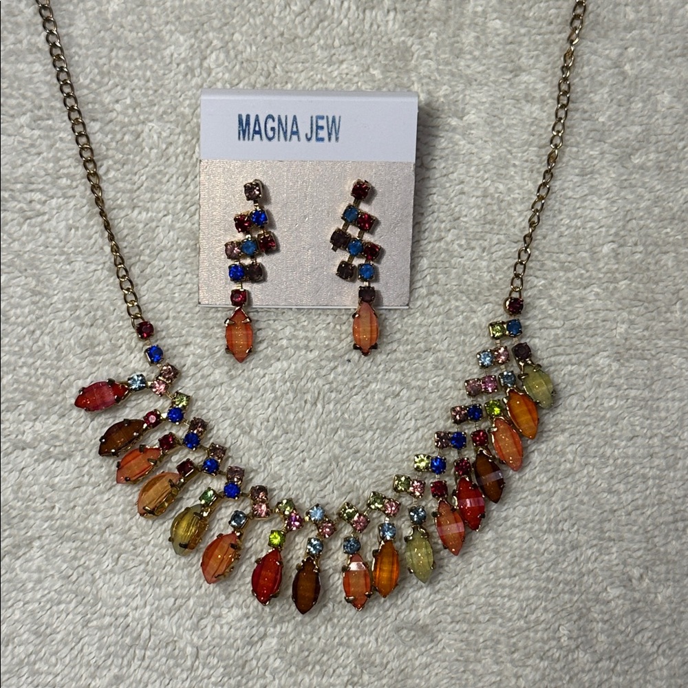 Multicolor Gemstone Necklace and Earring Set